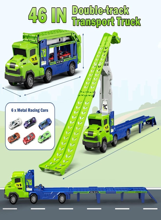 BainGesk Truck Car Toys for 3, 4, 5, 6 Years Old Boys Girls, 3 in 1 Carrier Truck with 2 Foldable Race Tracks, Transport Car with 6 Metal Cars, Birthday Toys Gifts for Toddlers - Image 3